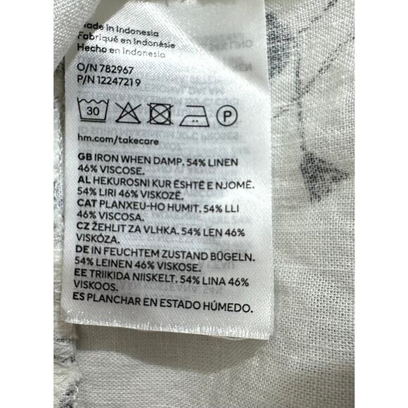 H&M Crop Top Size XS White Floral Deep Vneck Balloon Sleeves Linen Blend - Picture 4 of 9